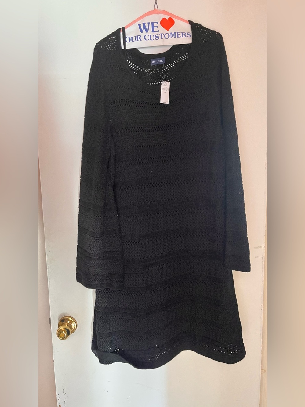 GAP Black Open-Knit mini Sleeve A-Line Dress with bell sleeve